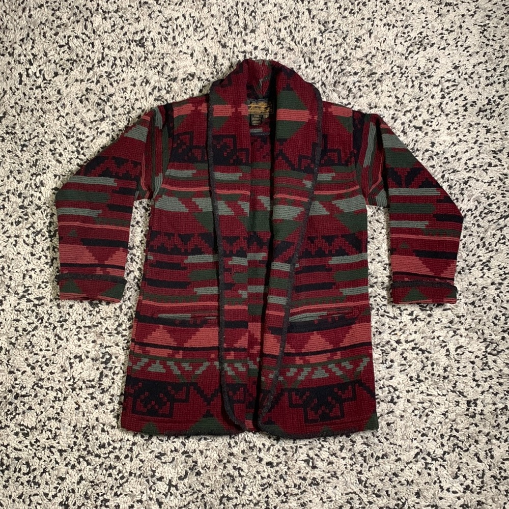 Shawl Collar Aztec Knit Cardigan Jacket - Red Multi